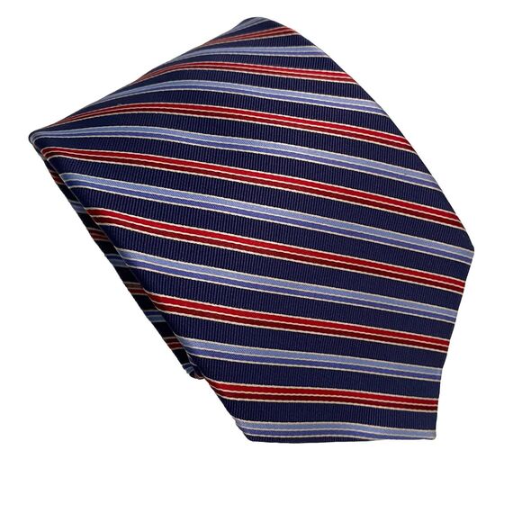 Brooks Brothers Navy Tie Blue Red Striped Silk Stain Resistant 60.5
